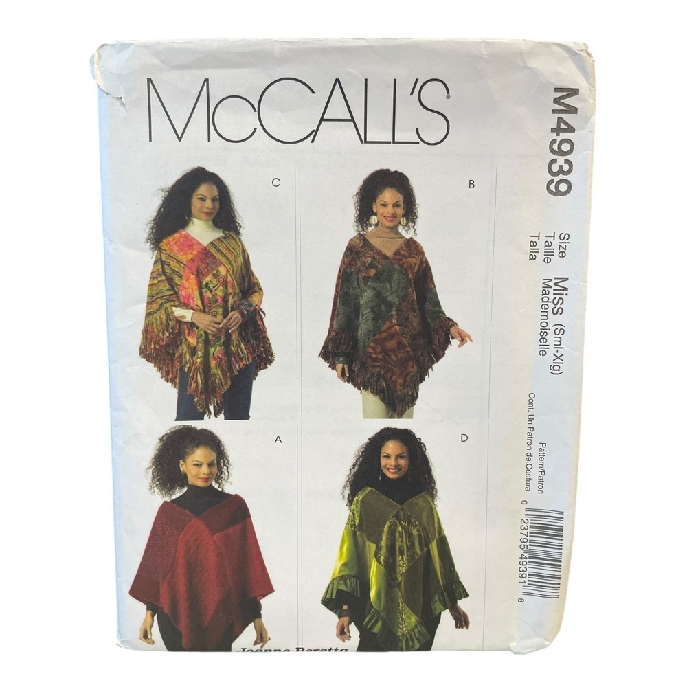 McCALL'S M4939 Misses Poncho Sewing‎ Pattern Size S-XL 2005